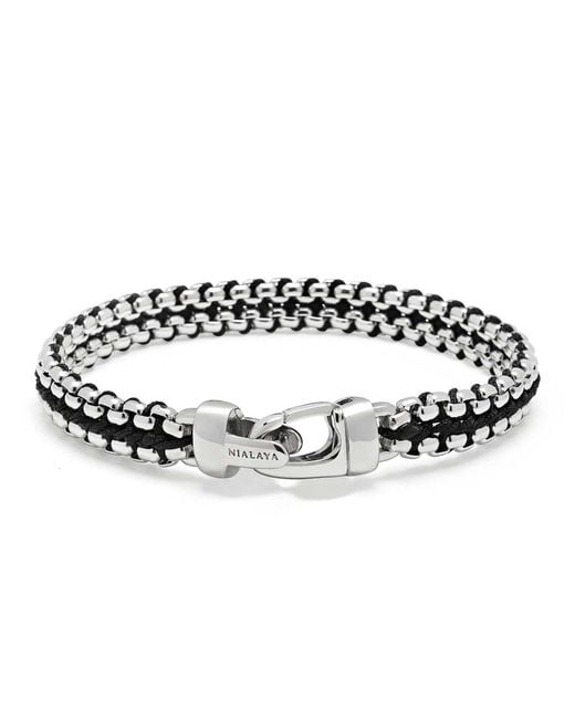 Nialaya Metallic Woven Box Chain Bracelet for men