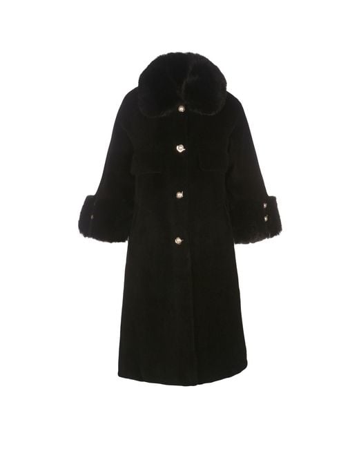 Santinni Black Hayworth Wool & Faux Fur Coat