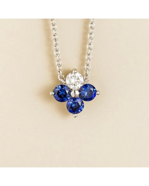 Juvetti Blue Clover Sapphire & Diamond Necklace