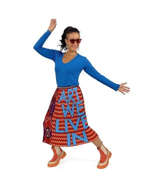 Lalipop Design Blue Geometric Pattern With Light Logo Print Pleated Midi Skirt