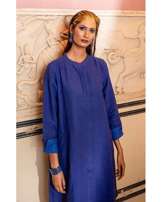 NoLoGo-chic Blue Ultra Super Mix Coat Dress Linen Ultramarine