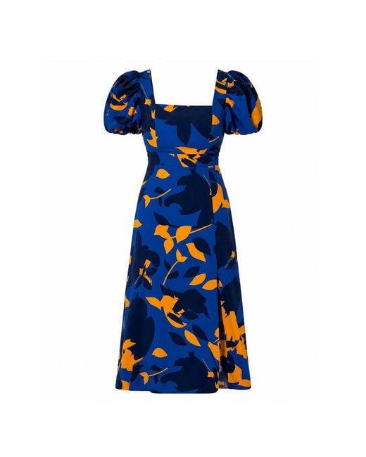 Girl In Mind Blue Shanice Cobalt & Floral Square Neck Midi Dress
