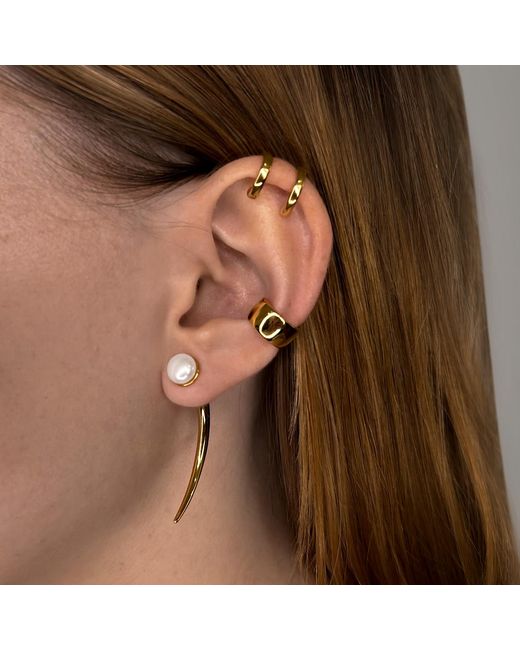 SALLY SKOUFIS Metallic Moon Shadow Earrings With Natural Pearl