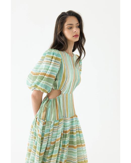 We Are Kindred Green 【Last Chance】Kamil Puff Sleeve Midi Dress