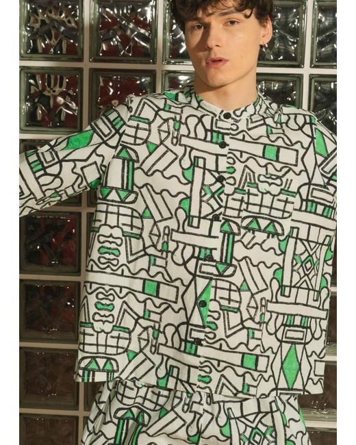 Wild Clouds Green Organic Cotton & Linen Shirt