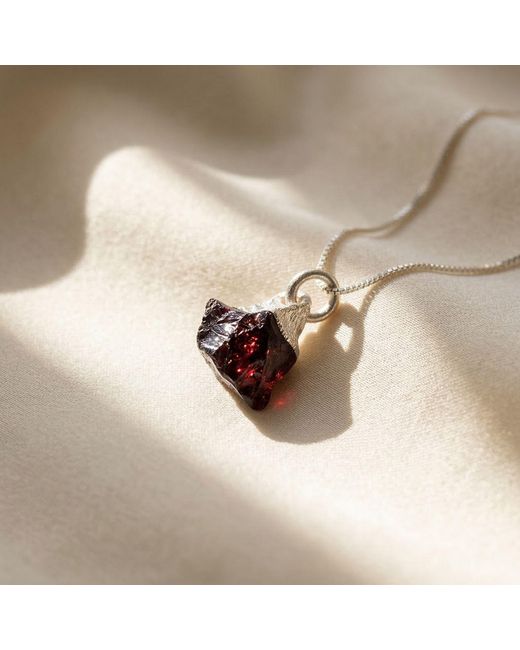 Harfi Metallic Sterling Raw Garnet January Birthstone Crystal Necklace
