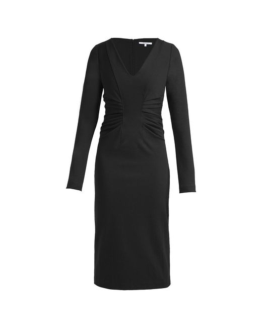 Santorelli Black Willa Long Sleeve Midi Dress With Tuck Detail