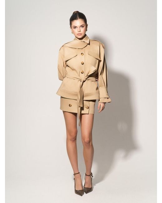 Tia Dorraine Natural Neutrals Oversized Belted Trench Jacket & Mini Skirt Set