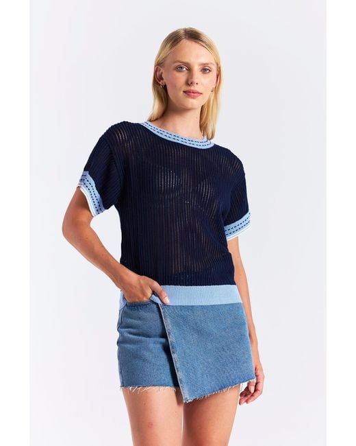 Brodie Cashmere Blue Denim Effect Trim Tee
