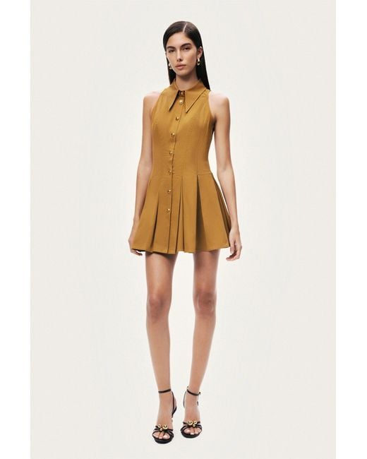 Nocturne Brown Sleeveless Pleated Mini Dress