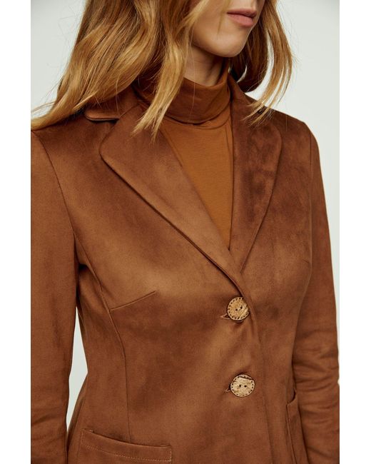 Conquista Brown Suede-Look Fitted Jacket