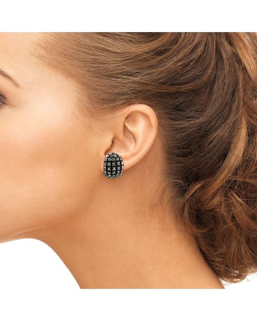 Michael Nash Jewelry Black Elsa Enamel & Crystal Scalloped Button Clip Earrings