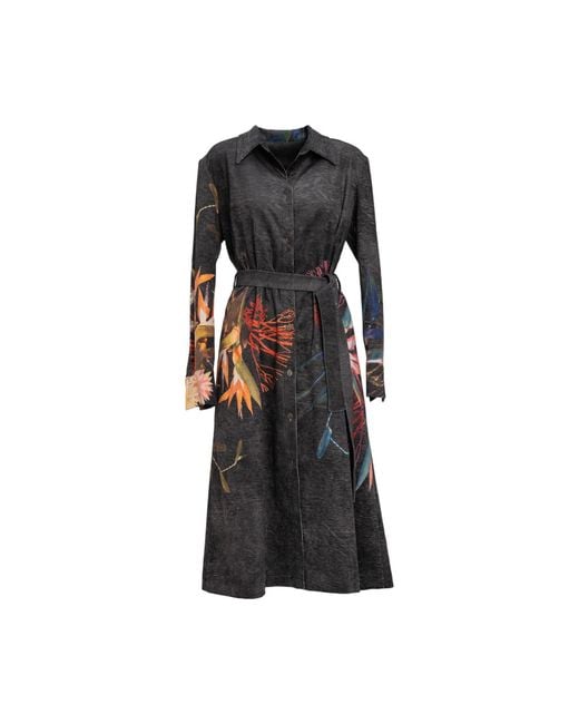 ARTISTA Black Beauty Washed Corduroy Floral Printed Shirt Dress