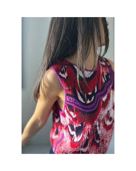 Essien & Emre Red Asymmetric Sleeveless Top Hand Made One-Of-A-Kind