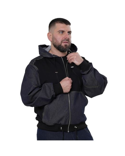 Metamorph Blue Bomber Jacket With Denim Panels for men