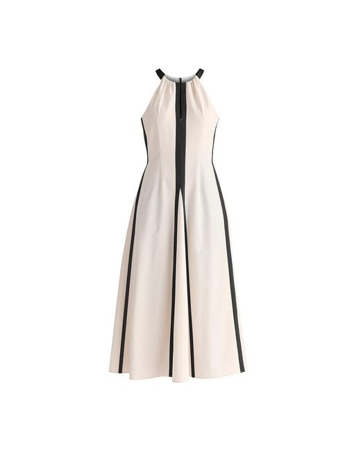 Paisie Natural Neutrals Contrast Details Halterneck Midi Dress