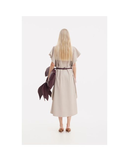 Julia Allert Natural Neutrals Draped Faux Leather Shirt Dress –