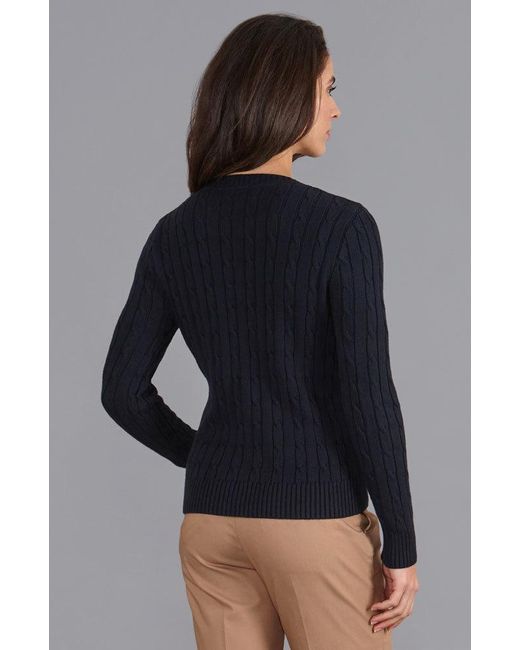 Paul James Knitwear Blue Cotton Taylor Cable Crew Neck Jumper