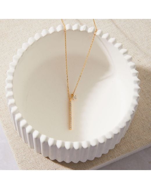 Esterah Metallic Vertical Bar Necklace With Cz Charm