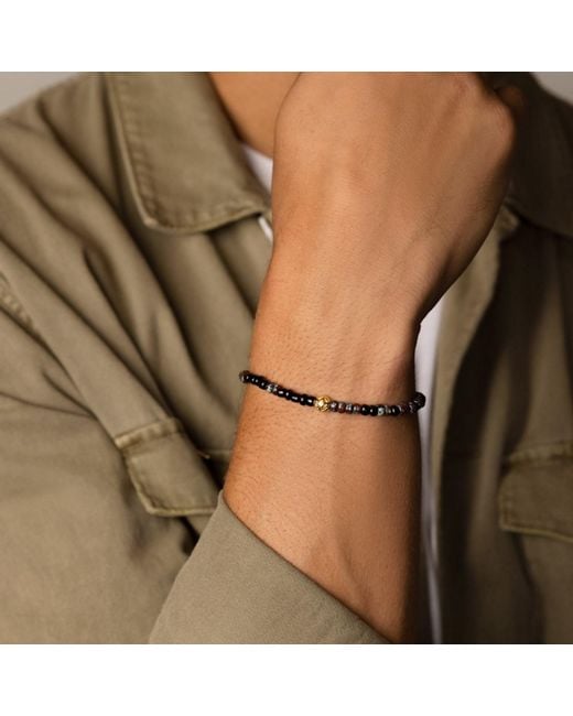 Nialaya Black Wristband With Dark Miyuki Beads for men