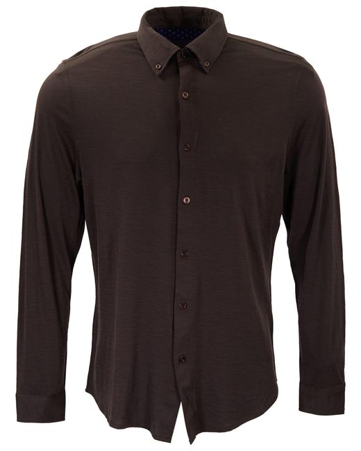Lords of Harlech Black Shawn Brownie Extra-Fine Merino Long-Sleeve Shirt for men