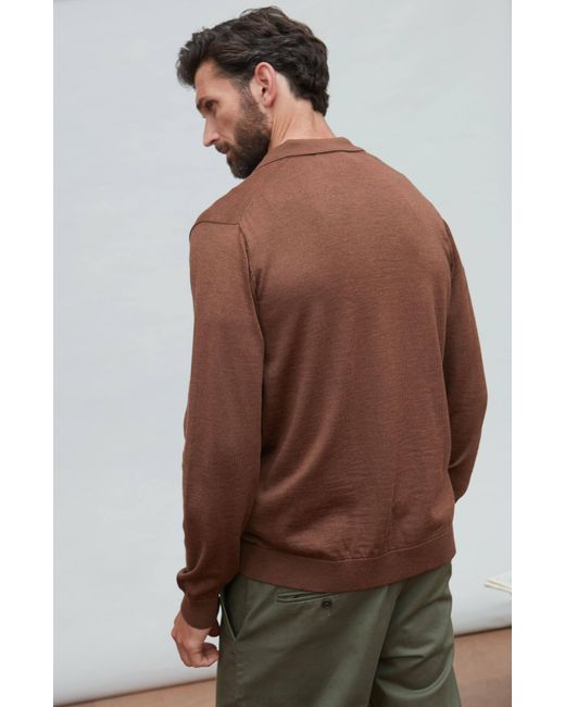 Paul James Knitwear Brown Extra Fine Merino Wool Cassiuss Polo Cardigan for men