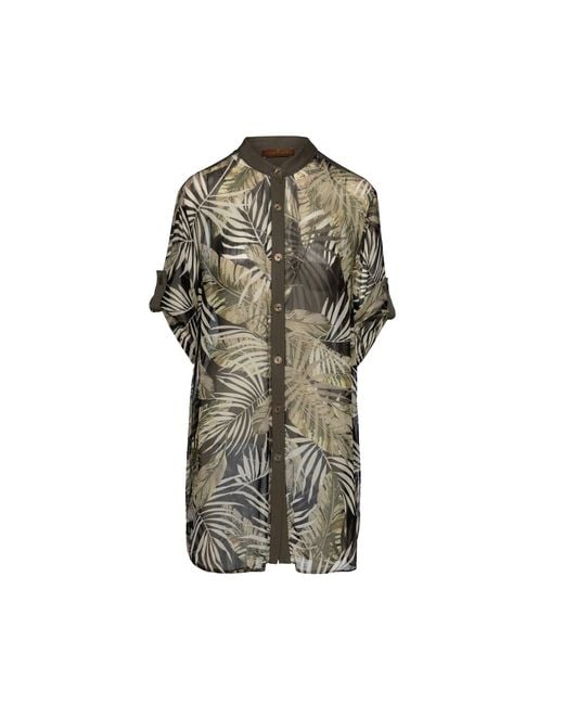 Conquista Green Long Print Chiffon Shirt
