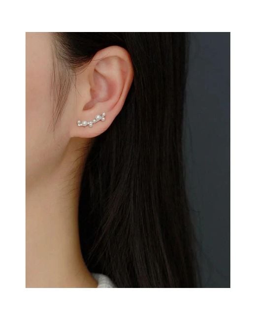 Angel Barocco Metallic Minimalist Freshwater Pearl Climber Earrings