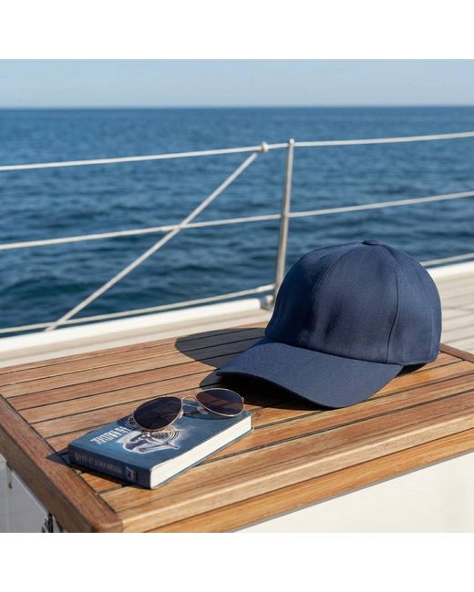 Cachemio Blue Minimalist Linen Baseball Cap for men