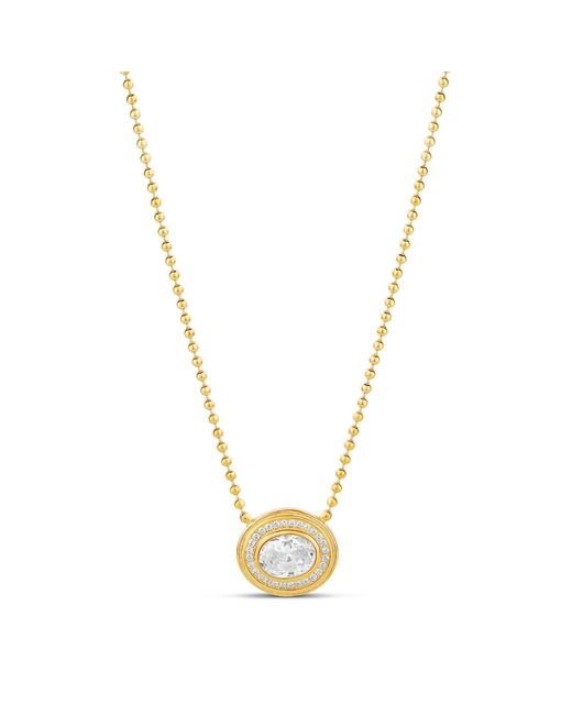 SHYMI Metallic Statement Oval Pendant On A Beaded Ball Chain