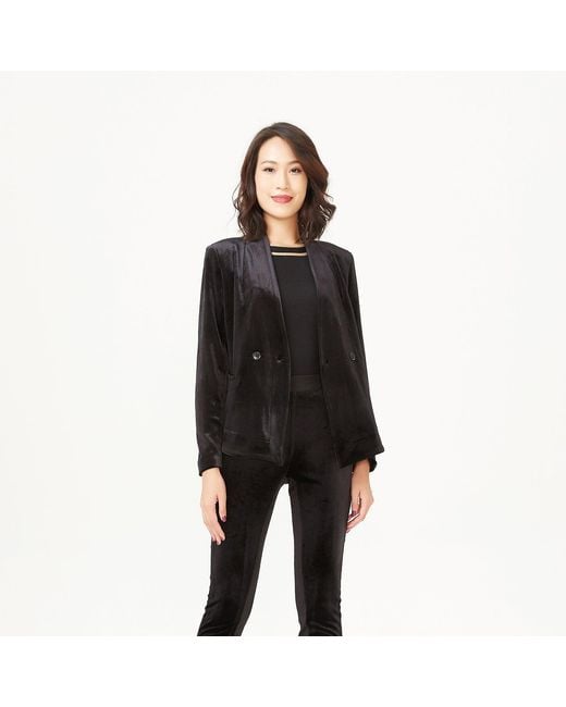 Smart and Joy Black Flat Neck Velvet Jacket
