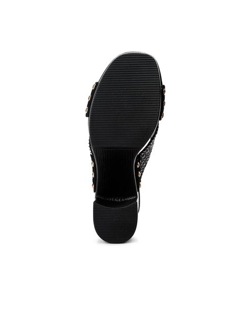 Rag & Co Black Finley Raffia High Block Heel Clogs