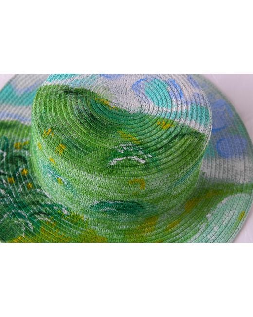 Heartfelt Layers Green Van Gogh Wheat Field Sun Hat – Hand-Painted Straw Impressionist Art