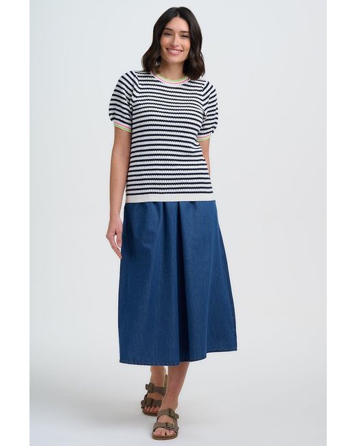 Sugarhill Black Coraline Knit Top Off, Nautical Stripe