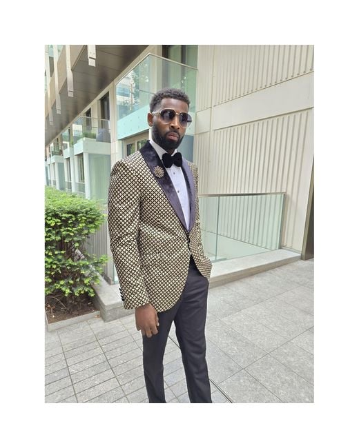 DAVID WEJ Green Washington Jacquard Velvet Shawl Lapel Blazer for men