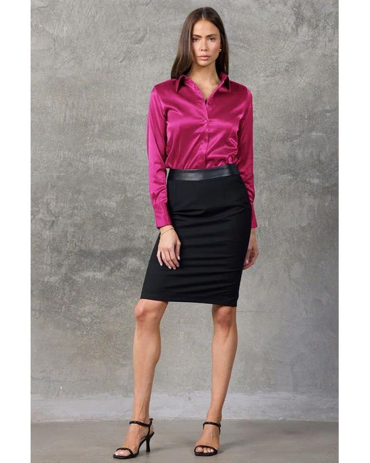 Madison / Savile Pink Wild Aster Haven Fitted Satin Shirt Two