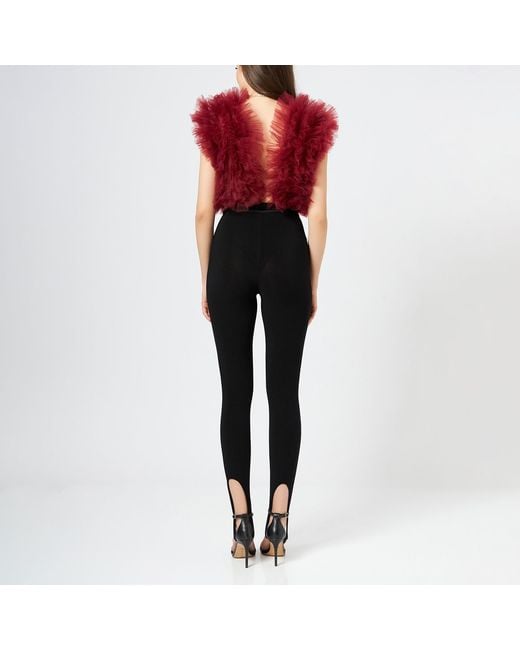 LIA ARAM Red Signature Burgundy Ruffled Tulle Bodysuit