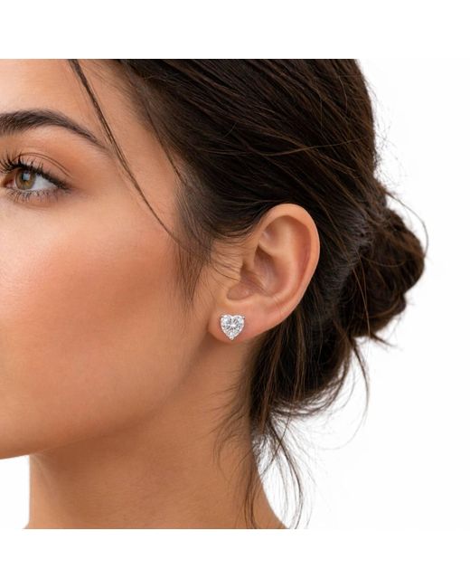 Pearl Code White Angel Heart Studs — Fine Jewelry Moissanite, Gift Ready