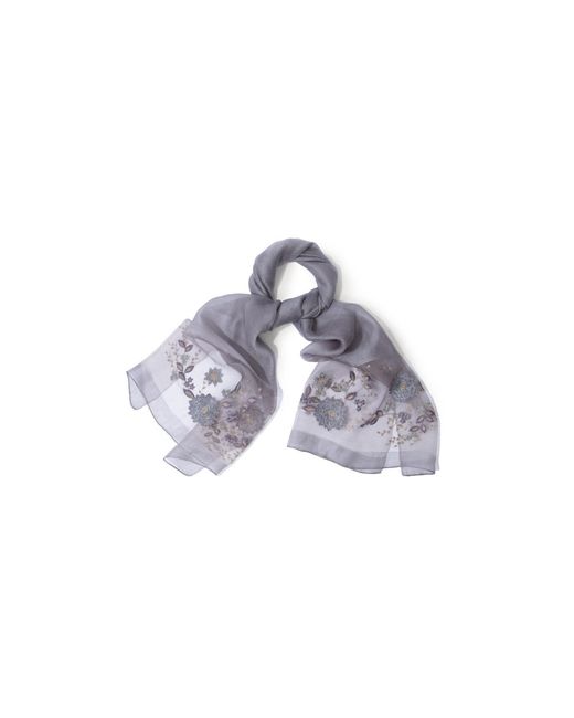 Saachi Gray Floral Embroidered Silk Scarf