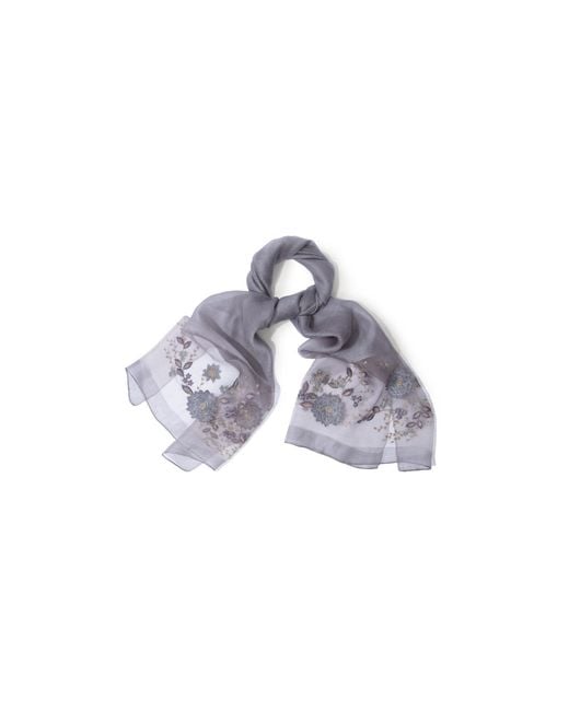 Saachi Gray Floral Embroidered Silk Scarf