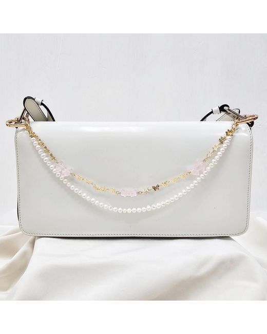 Farra Metallic Rose Quartz Bowknot With Freshwater Pearls Double Layers Bag Charm