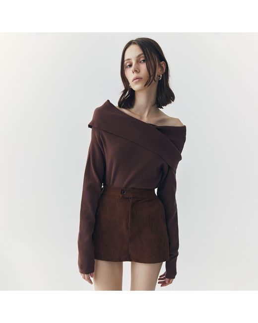 Ats the Label Brown Sia Off Shoulder Knit Top