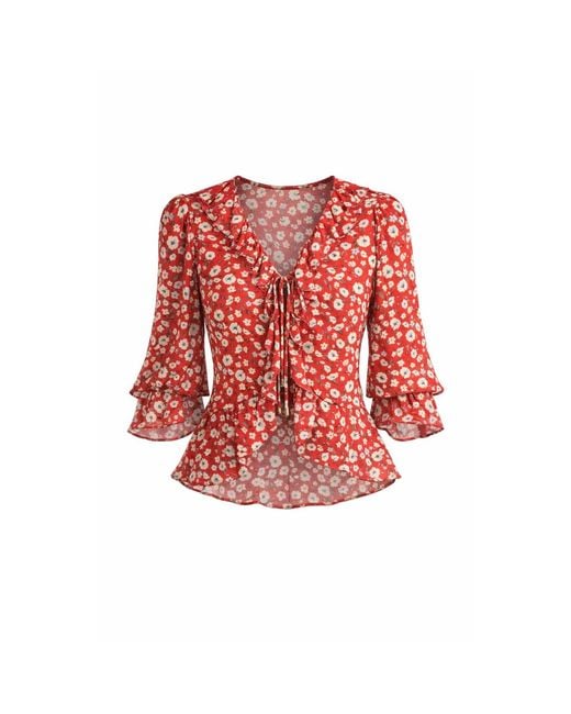 Rose & Nancy Red Philippa Floral Print Ruffle Blouse