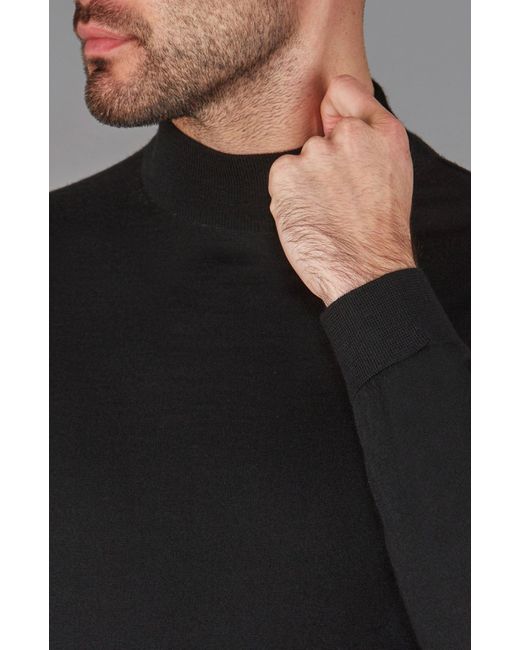 Paul James Knitwear Black Superfine Riccardo Merino Silk Mock Turtle Neck Jumper for men
