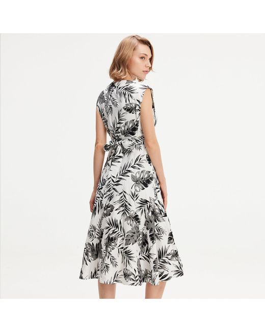 Smart and Joy Metallic Tropical Print Sleeveless Midi Dress