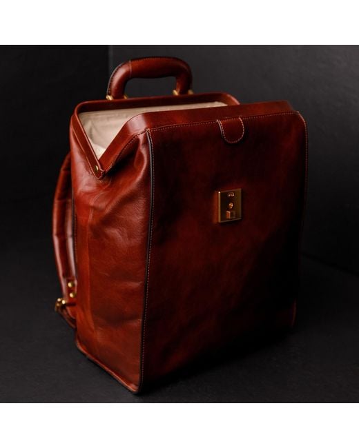 Time Resistance Brown Cognac Leather Backpack for men