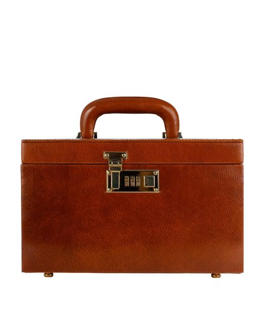 Time Resistance Brown Cognac Leather Jewelry Box For