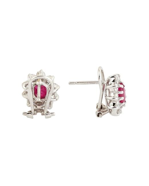 Artisan Pink Ruby Diamond Stud Clip-On Earrings In Gold