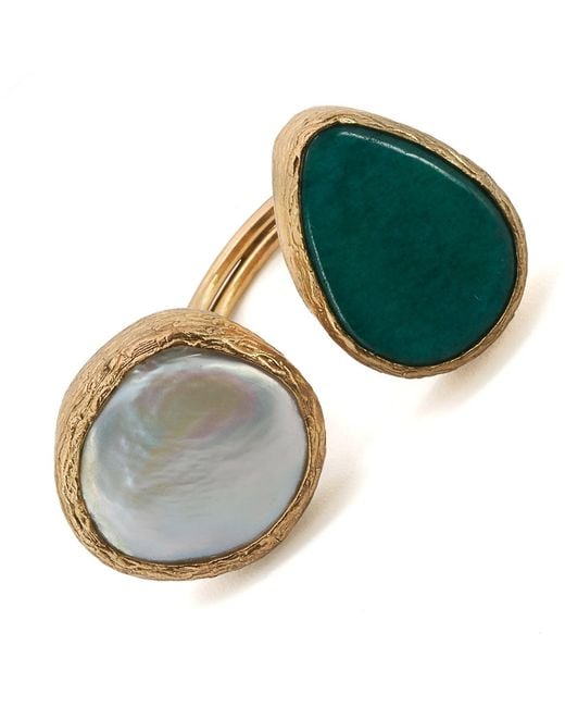 Ebru Jewelry Multicolor Double Gemstone Pearl & Jade Gaia Ring