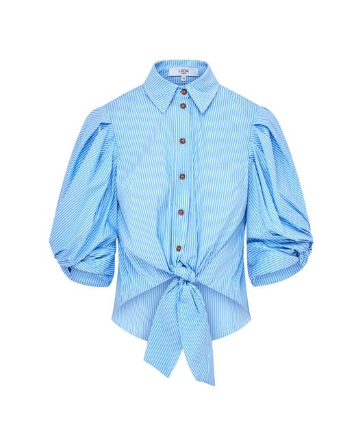 Loom London Ellery Knot Sleeve Tie Front Shirt Blue & White Pin Stripe